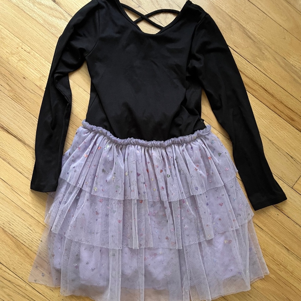 PixieLane Purple Lavender Foil Black Tulle Skirt Long Sleeve Dress Size 8